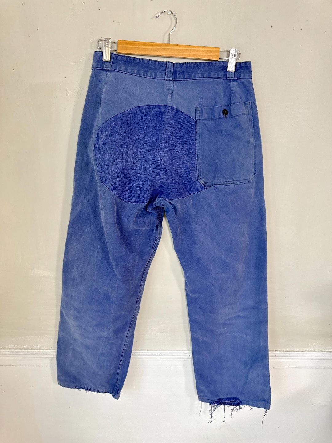 Pantalon De Travail Vintage En Moleskine Bleu - Marque La Tour Blanche, Taille L, Occasion Bon état Usé