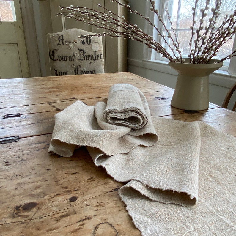 Modern Farmhouse Linen Table Runner placemats 7.1 yards Fabric homespun Antique Grain sack hemp organic hemp The Textile Trunk Cottage chic image 6