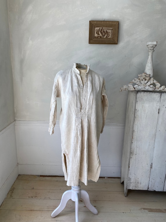 Antique French Chemise Night Shirt Tunic French Linen White Antique French Chemise Night Shirt Tunic French Linen White