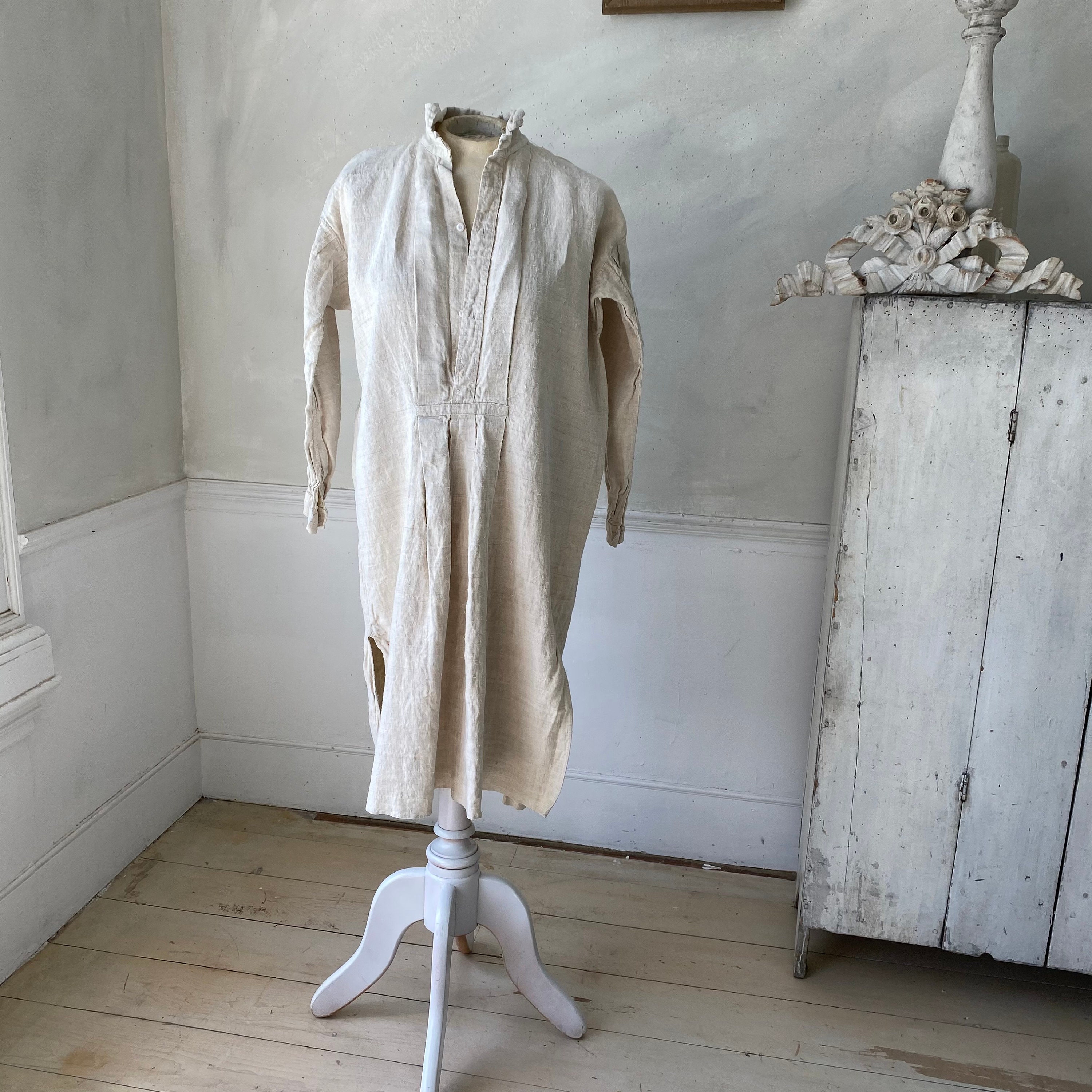 トップス 10s 20s Antique Farmer's Linen Smock Antique French Linen Shirt Farmers Shirt Artist Smock