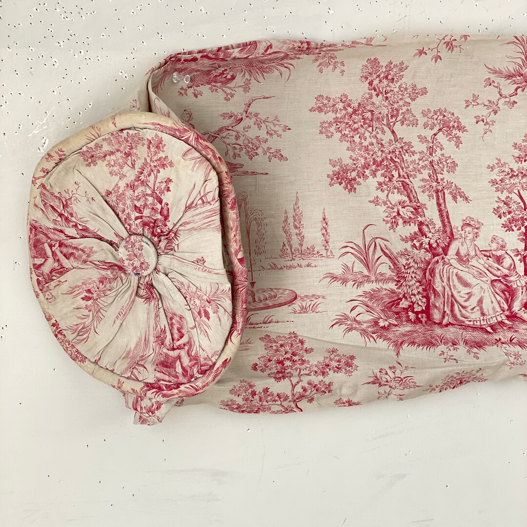 Vintage France Round Bolster Pillow Cover Case Toile De Jouy Central