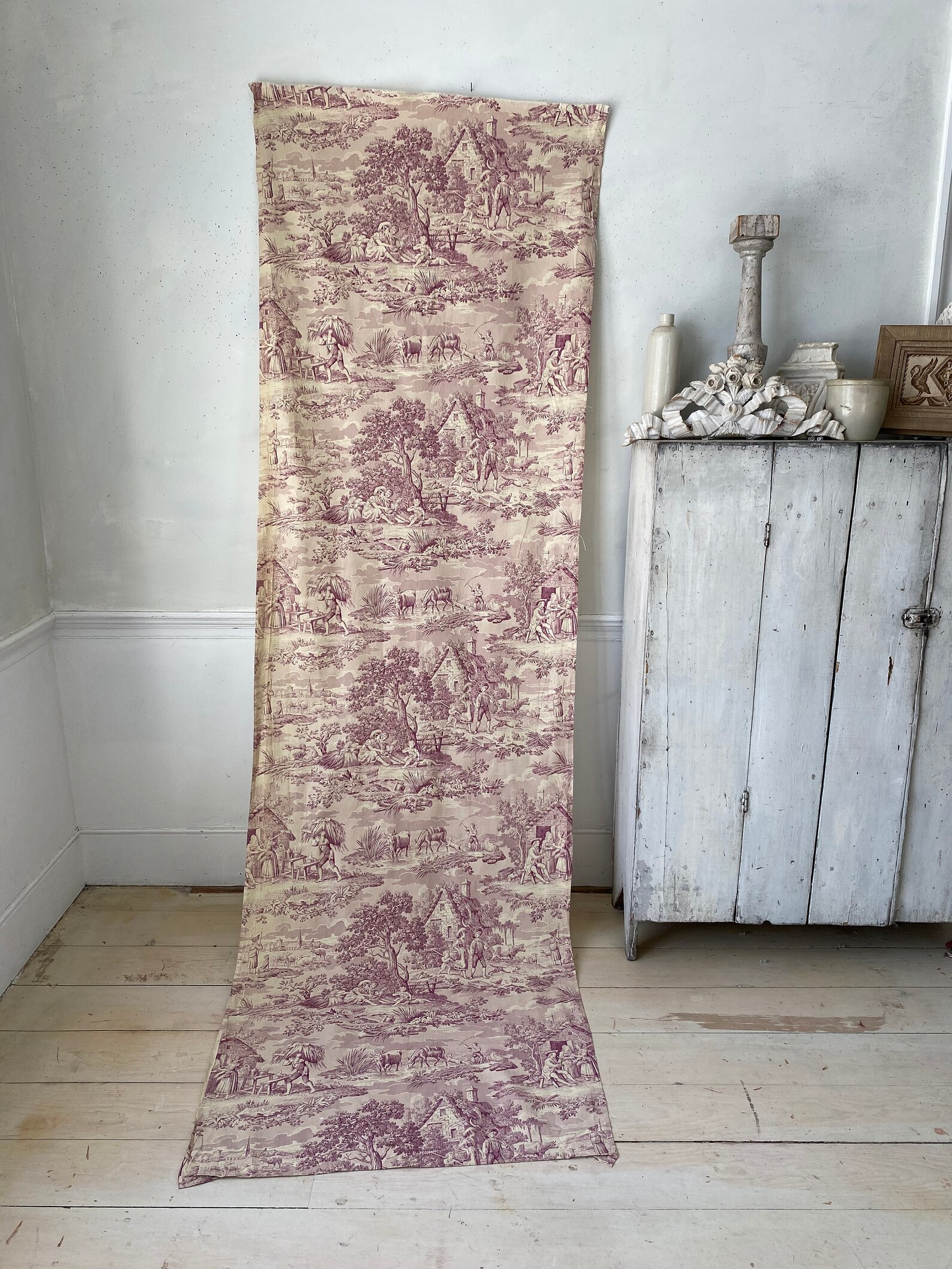 Vintage French Purple Toile De Jouy Fabric Cotton Material Etsy