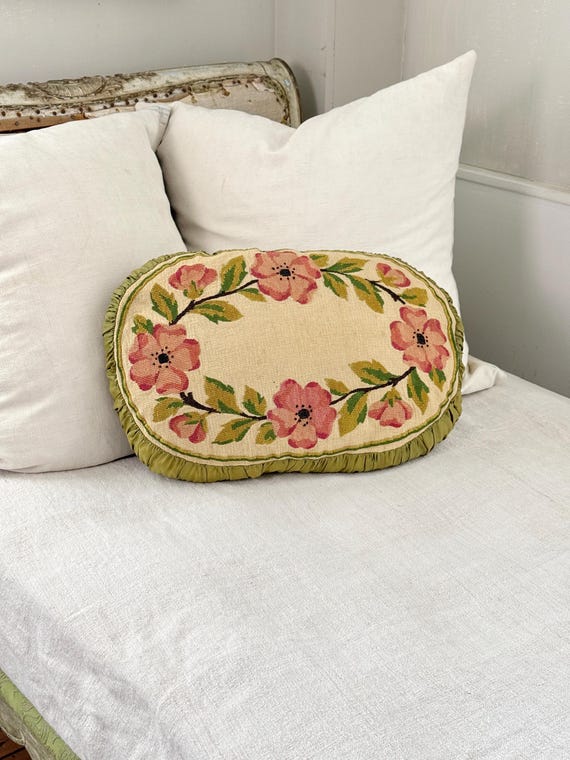 アンティークフランス 花文字モノグラムHL手刺繍レース リネン