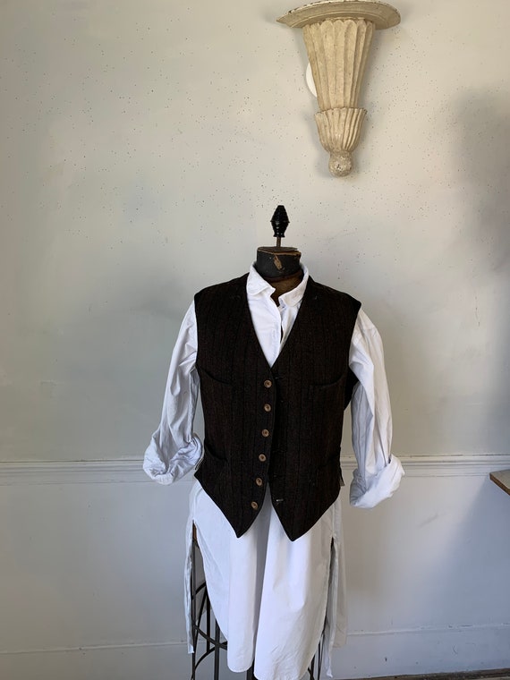 Antique French brown woven tweed unisex vest / w