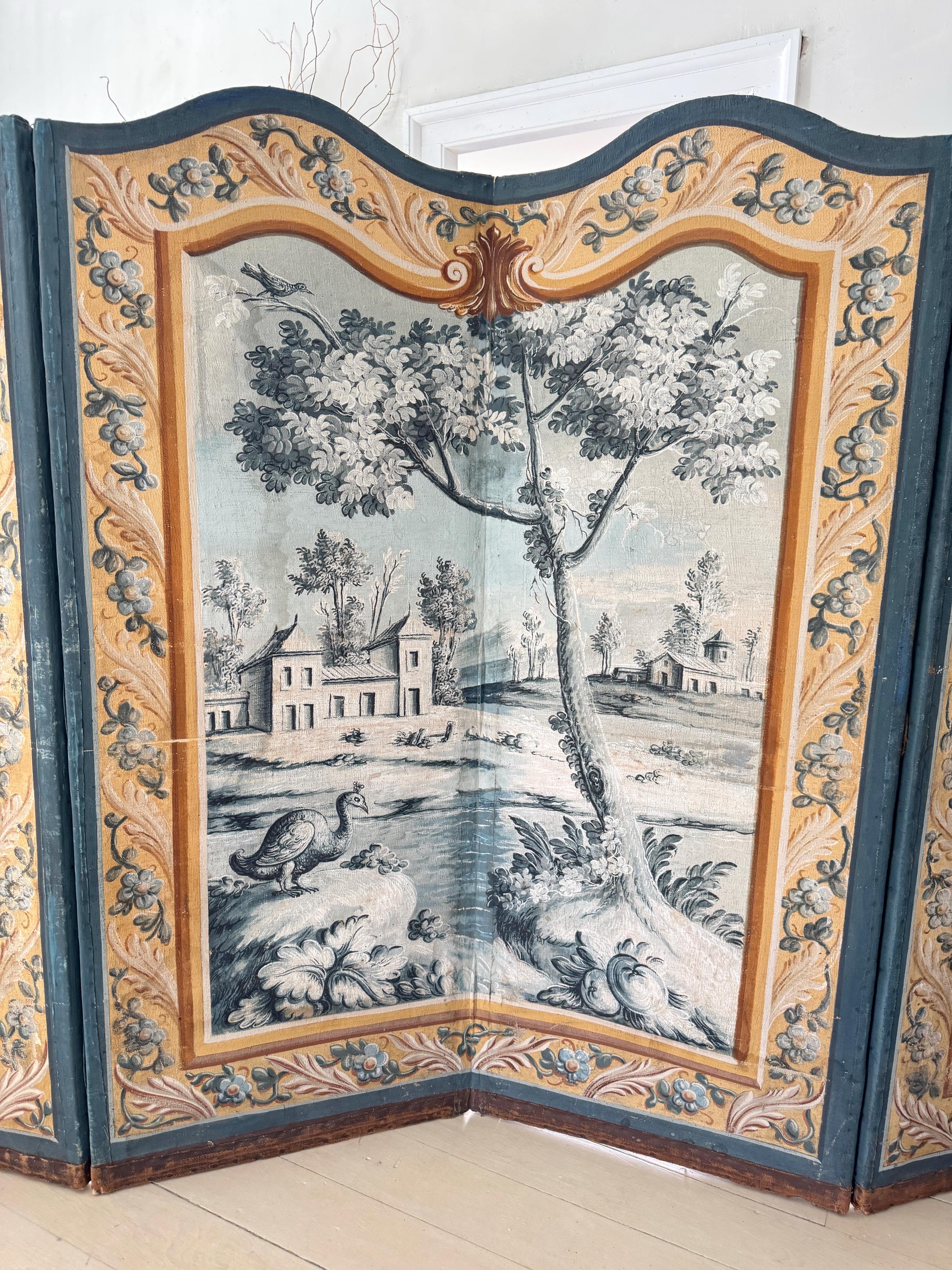 13ft 18th 1770 French Room Divider Screen Linen Chinoiserie Wabi