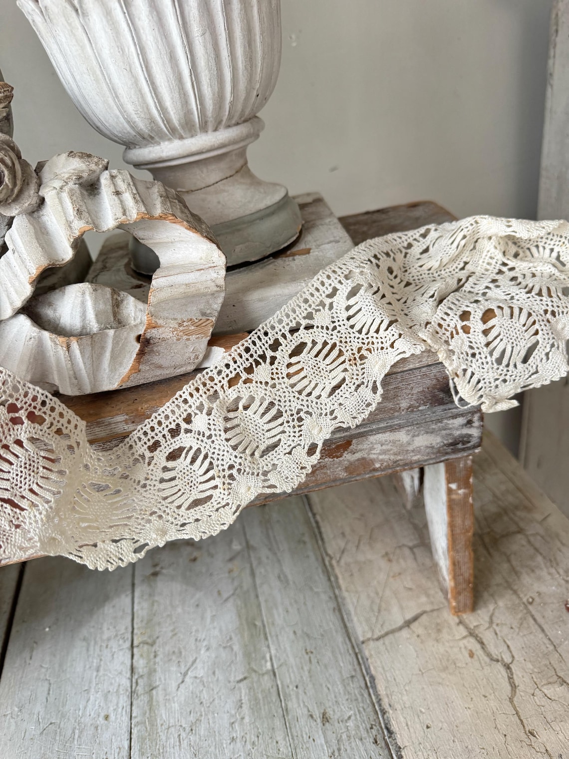 35x3 Antique French Bobbin Lace Trim C1900 Handmade Cotton Openwork ...