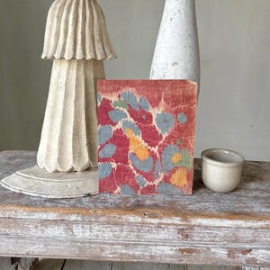 7.75x6.5 Antique French Marbled Paper c1760 Colorful Feather Pattern Unique Art Paper Historic Bookbinding Red Blue Yellow Green