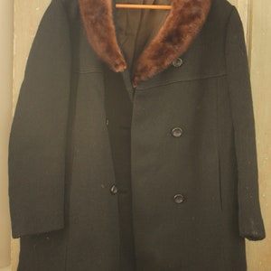 Antique French Mink Collared Black Wool coat 1940s Jacket with Silk Lining French Classic vintage clothing image 4