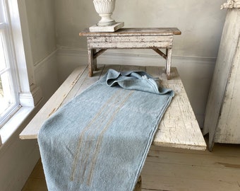 Blue Tan Stripe Sack Grainsack Upcycled Eco-friendly Farmhouse country cottage style The Textile Trunk