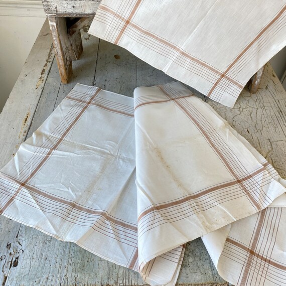 5 Antique French handkerchiefs brown stripe strip… - image 8