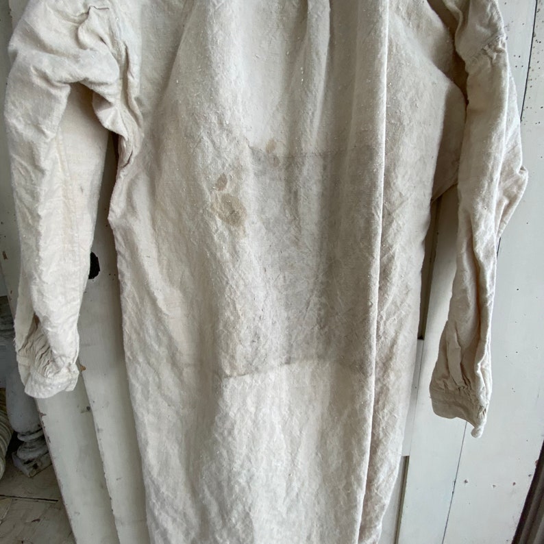 French Chemise LB Monogram Night Shirt Tunic French Linen White Hemp and Cotton Nightgown Work wear mid 1800s Workwear image 7