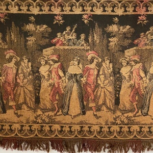 Vintage Antique French tapestry runner textile 1900 Jacquard weave cotton eco-friendly