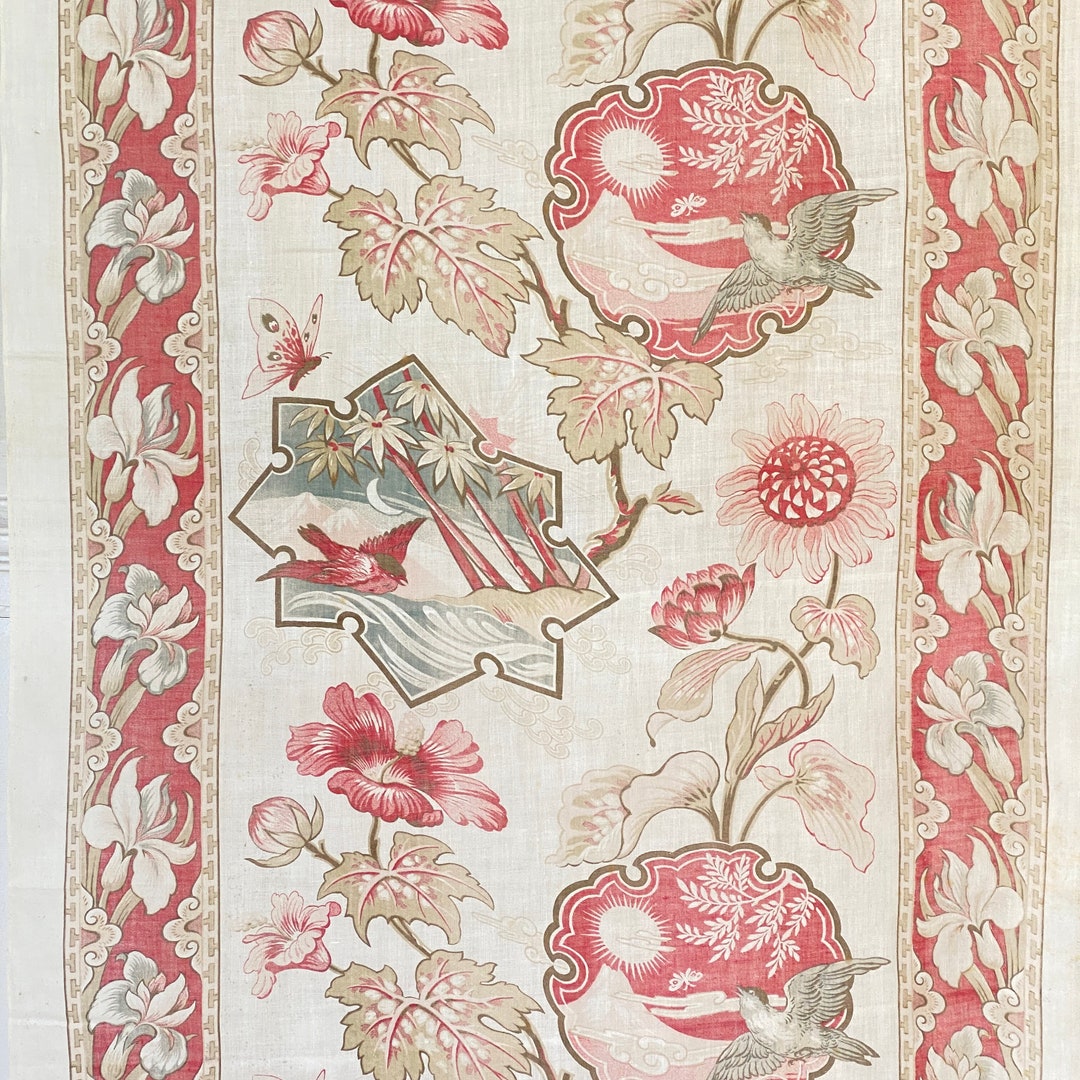 洋書　FRENCH TEXTILES 94X 25 Antique French 1900s Japonisme Design Fabric Faded to