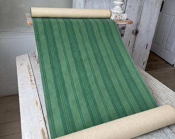 5.1yds (10.2yds avail) Zuber Wallpaper Mural Hortense Handmade French Hunter forest Green Stripe Moire Silk  Wallcoverings ecofriendly decor