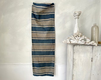 Primitive Prim Rustic French country Antique Bolster Pillow Cover Ticking Fabric Faded Blue & White Stripes Coastal home  eco-friendly