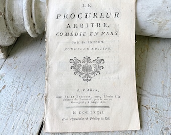 1772 Antique French Playbook Le Procureur Arbitre Philippe Poisson Theatre Book Comedy Literature Ephemera Wall Art Rare