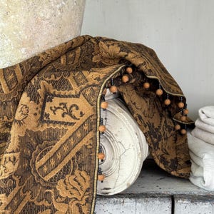 119x24 1880 French Curtain Woven Tapestry wall hanging Wood Bead Glass Bead Trim castlecore castle Art Unique Handmade Ecofriendly gothic