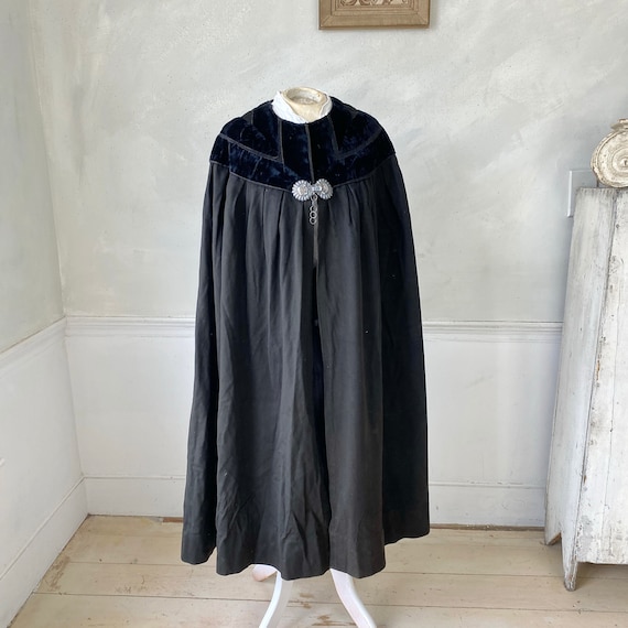 Judge Antique Cape Cloak Black Velvet + Wool C1840 French Textile