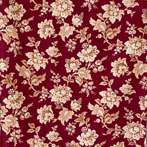Antique burgundy and cream French fabric Art Nouveau design material floral print printed design furnishing fabric Textile Trunk boho