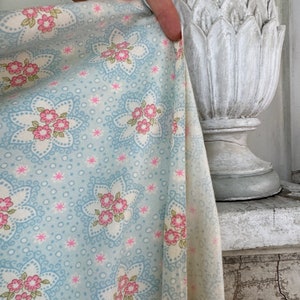 104x31 French Vintage blue floral fabric brushed cotton material old cloth farmhouse cottage cottage core interior baby blue Coastal home