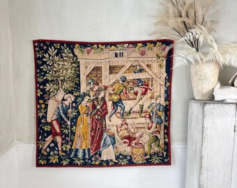 48x44 WINE HARVEST Robert Four Aubusson Tapestry French Vintage