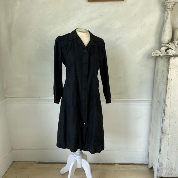 Black Cotton Work Dress French Vintage Clothing French Etsy
