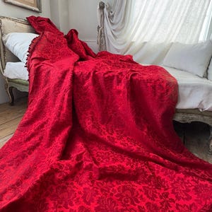 11.7 FEET LONG RED Chic French curtain damask weave The Textile Trunk Victorian interiors Unique window treatment Boudoir vintage inspired