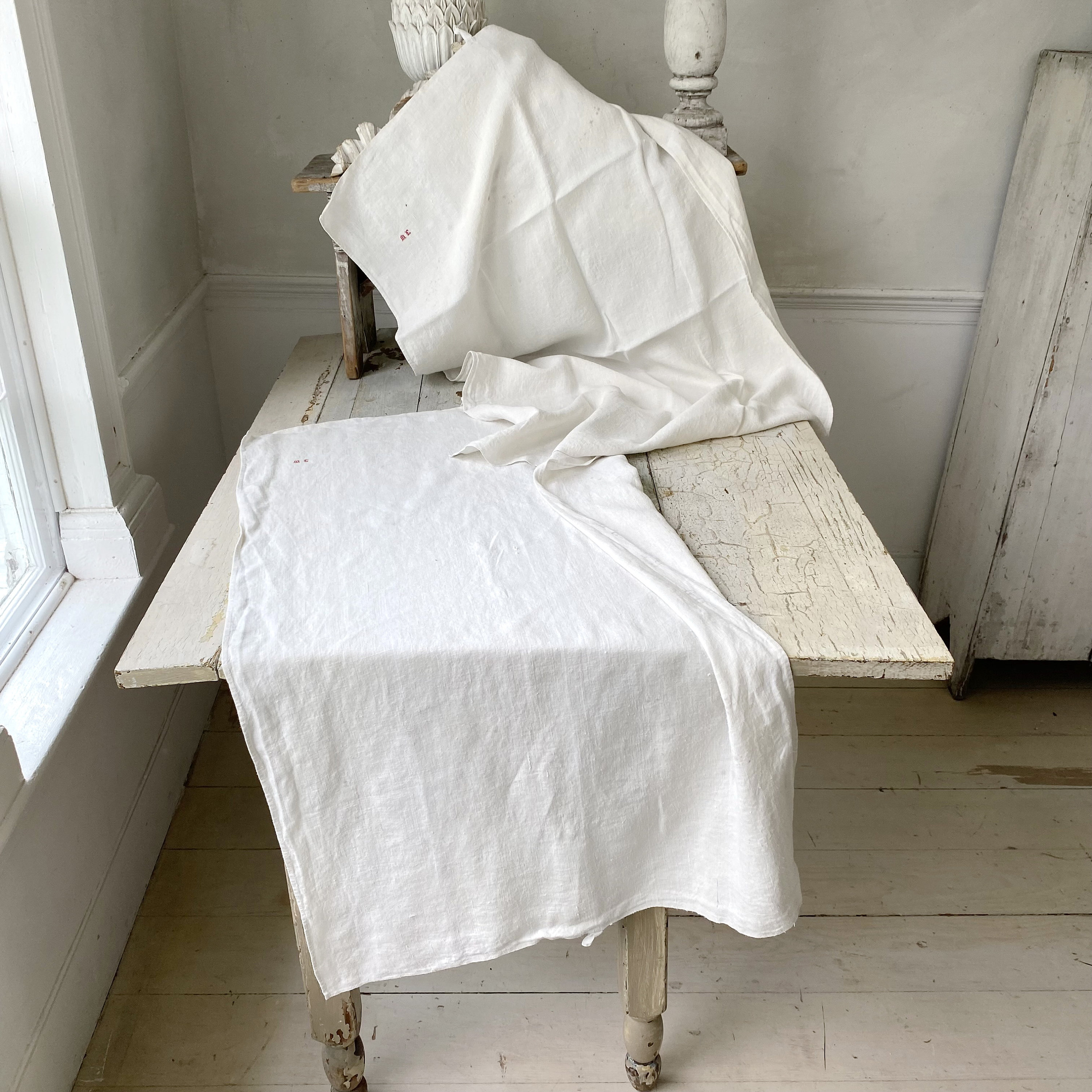 Set of 2 Vintage French hand towels ME monogram woven linen Etsy