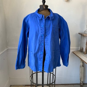 Vintage French Prussian Blue Jacket Farmer's Work Clothing Faded workwear Coat image 2