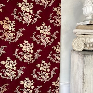 Antique burgundy and cream French cotton percale fabric material floral red and white print printed design Textile Trunk boho  eco-friendly