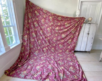 GORGEOUS Vintage French Chintz Floral fabric material old curtain table cloth hanging fabric Country Cottage  shower curtain