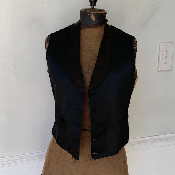 Antique Silk Vest Early 1800's aged men's waistcoat - Gem