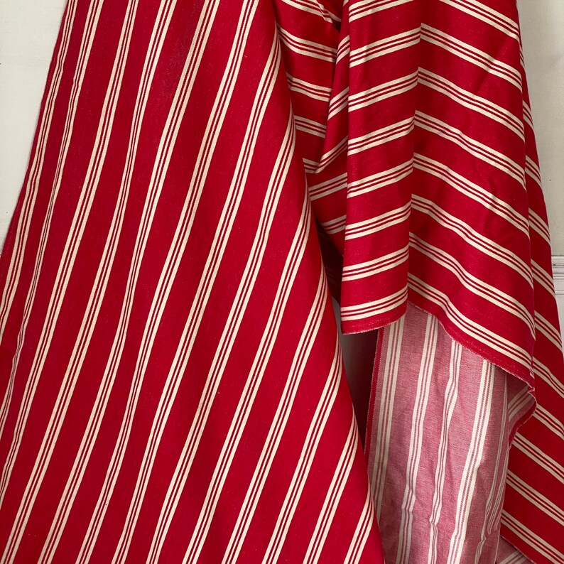 PER YARD GORGEOUS red ecru linen ticking French fabric material striped cloth 19th century heavy weight The Textile Trunk image 8