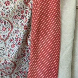 Upholstery / pillow project pack pink floral ticking stripe linen sewing project antique fabric material textile bundle Textile Trunk