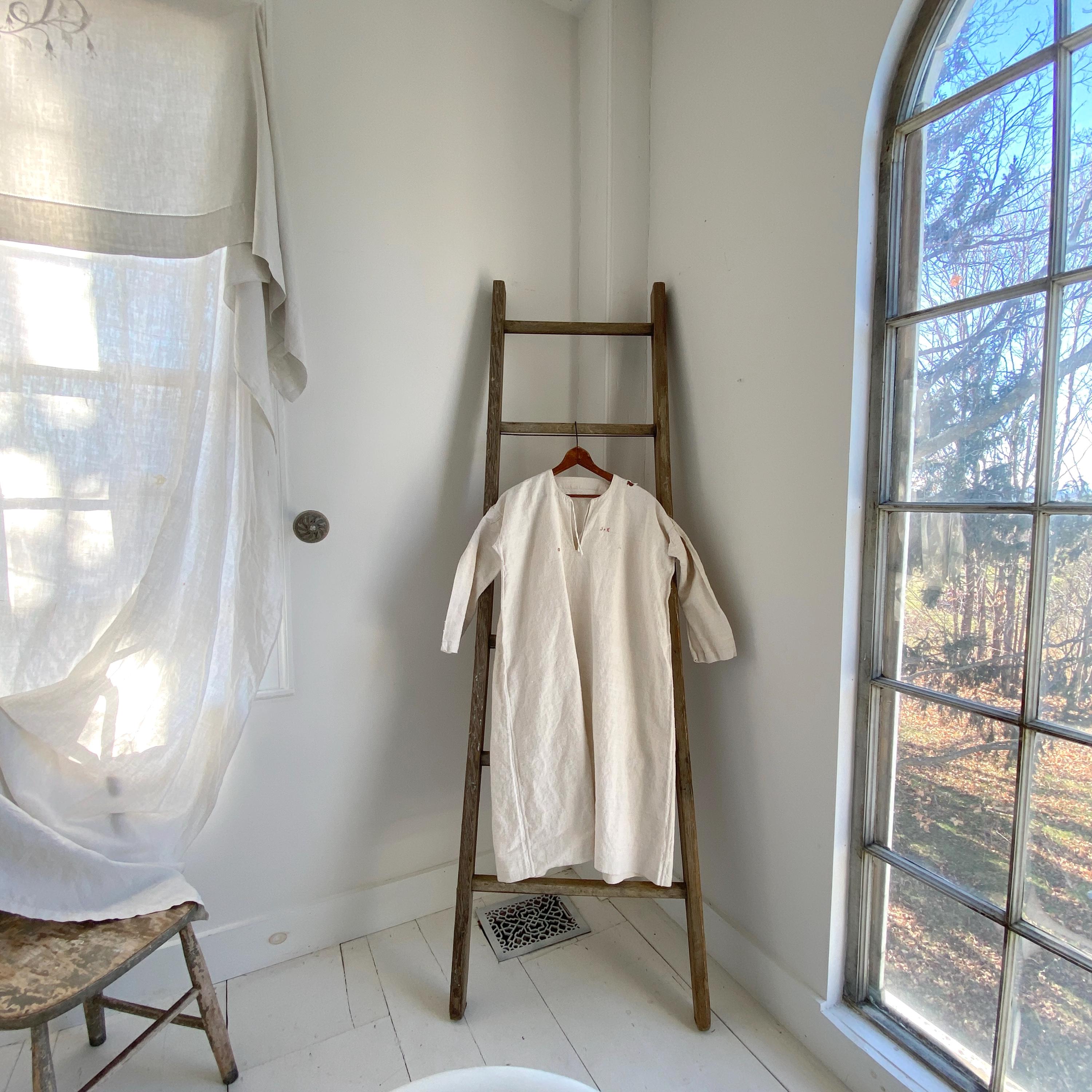 トップス french antique linen BIG T Antique French Chemise Linen Night Shirt Primitive Undergarment