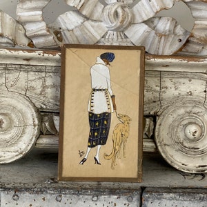 Paris ob·jet d&#39;art Antique French Fashion illustration haute couture Germaine-Paule Joumard 1920&#39;s roaring 20&#39;s drawing art deco  gouache