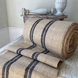 RARE Black Stripe Antique hemp stair table runner by the yard homespun heavy sturdy upholstery fabric textile trunk cottagecore farmhouse image 7