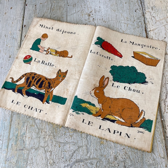 Livre vintage en tissu français pour enfants livre bébé Nos Amiz Jean Matet  noms d'animaux -  France