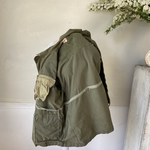 Vintage French Workwear Military Green Jacket Ear… - image 9