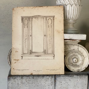 10.5 X 14 Antique French furniture Paris interior design image for framing  1910&#39;s  Thirties drawing photograph sketch illustration cupboard