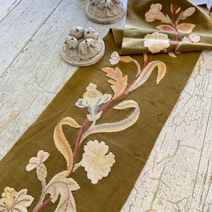 WOW 43x10 Antique French embroidery embroidered tapestry wall hanging table runner fabric material old textile handmade Unique wall hanging