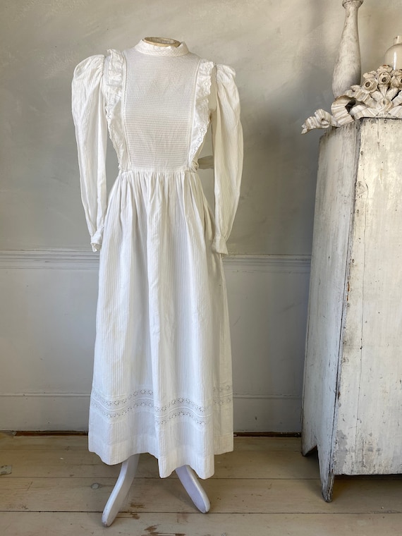 Vintage White French Dress Ribbed Cotton Dress Ey… - image 2