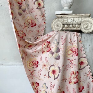 Fabric Antique French 1930&#39;s narrow curtain rose & bird floral design on white Cottage style Country chic  The Textile Trunk eco-friendly