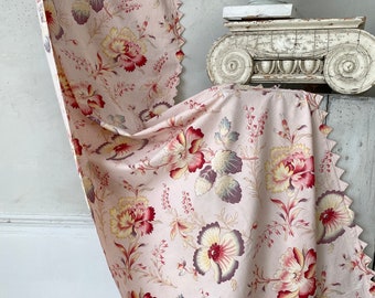 Fabric Antique French 1930's narrow curtain rose & bird floral design on white Cottage style Country chic  The Textile Trunk eco-friendly