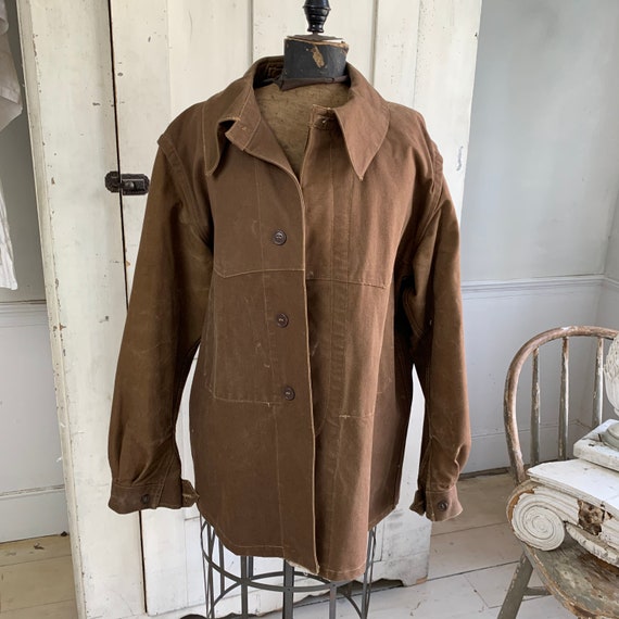 Vintage Canvas Jacket Heavy Brown Cotton Unused French Workwear