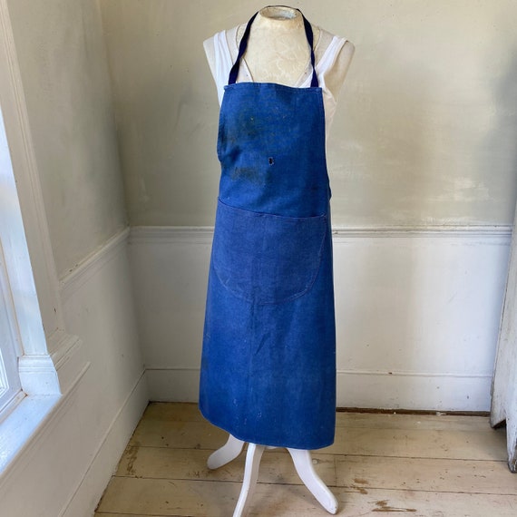 Vintage 1930s Apron French Faded Blue Cotton Denim Workwear
