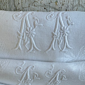 5 AA or VV monogram Antique French Linen Napkins Large White  monogrammed damask eco-friendly