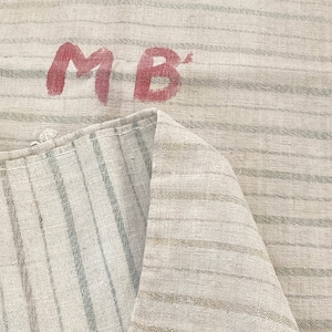 R monogram Vintage Grain sack Farmhouse rustic unique handmade antique hand woven linen French country Cottage chic grainsack VTG