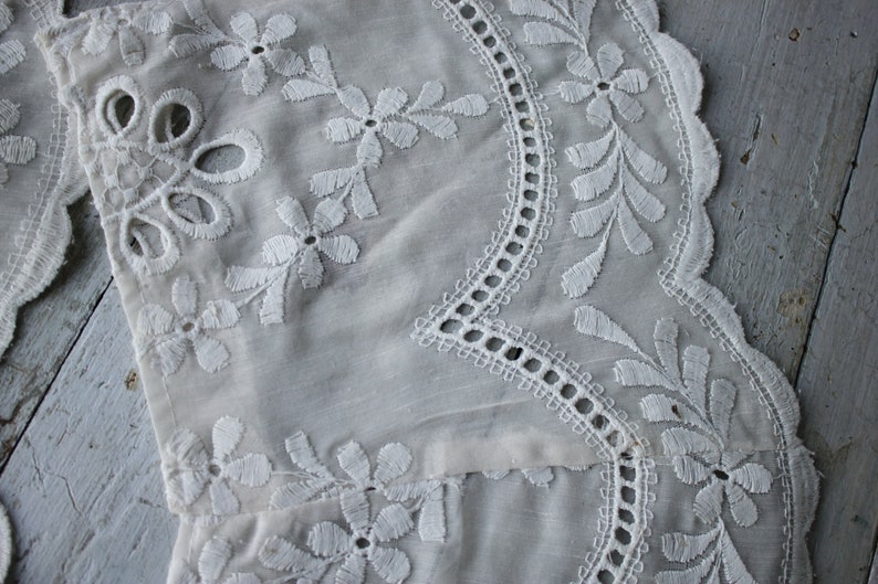 Vintage White Embroidered Lace Curtain Tiebacks French light weight material for projects
