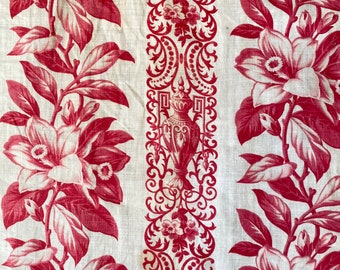 1850 Red Vase  French hand block printed fabric material France country cottage interiors Farmhouse chic Coastal home  eco-friendly